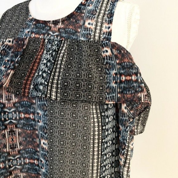 NWT $140 BCBG Max Azria Patchwork Cold Shoulder Crop Top Blouse SizeS Ruffles - Picture 8 of 12